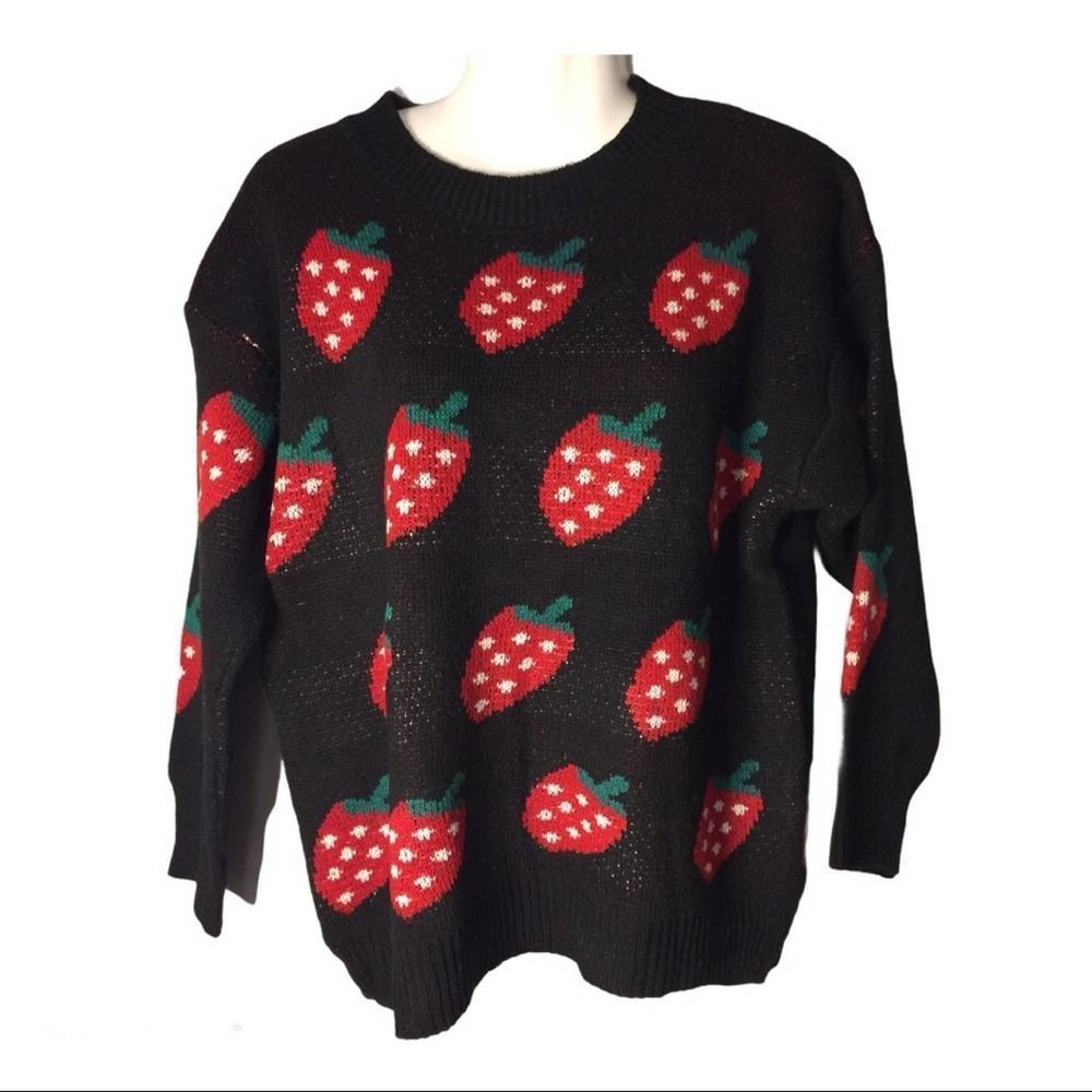 Black Strawberry Kawaii Sweater